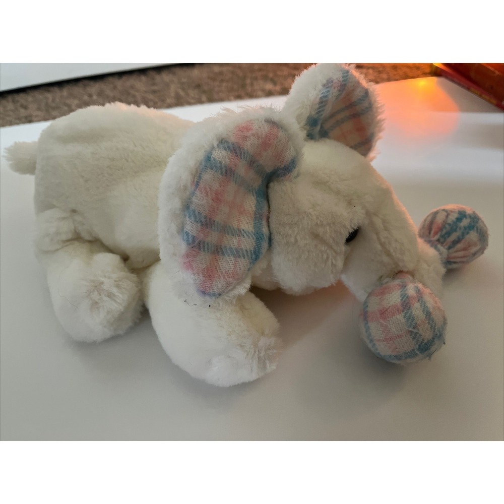 HTF Russ Baby Elephant Rattle Paddles 10" Lovey Pastel Plaid Ears Rattle
